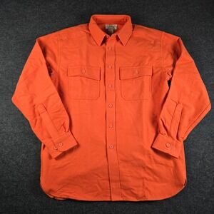 Vintage LL Bean Chamois Cloth Shirt Orange Long Sleeve Button Up Men's Medium